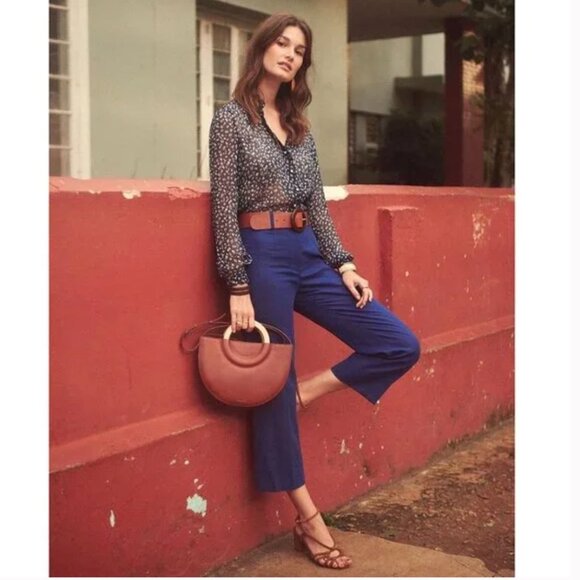 Sezane Jude Indigo Blue Linen/Cotton Blend Crop Pants - Picture 1 of 7